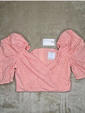C/MEO COLLECTION Wrap Crop Eyelet Hole Short Sleeve Medium Sherbet NWT Party